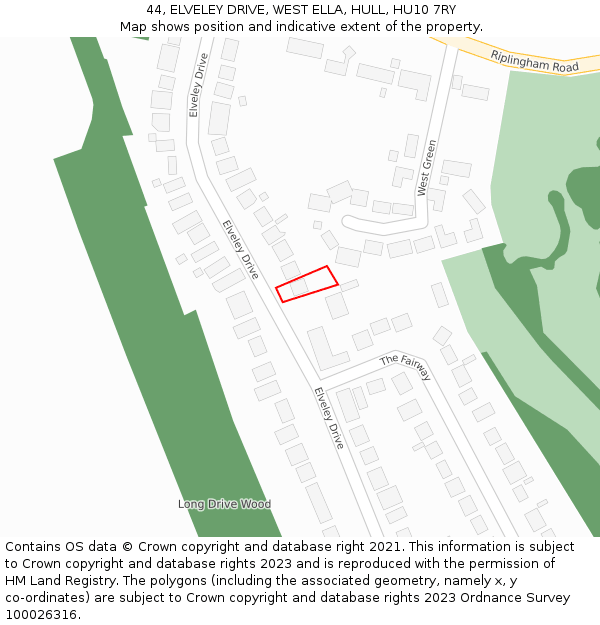 44, ELVELEY DRIVE, WEST ELLA, HULL, HU10 7RY: Location map and indicative extent of plot