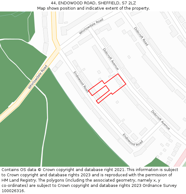44, ENDOWOOD ROAD, SHEFFIELD, S7 2LZ: Location map and indicative extent of plot