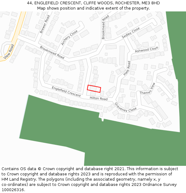44, ENGLEFIELD CRESCENT, CLIFFE WOODS, ROCHESTER, ME3 8HD: Location map and indicative extent of plot