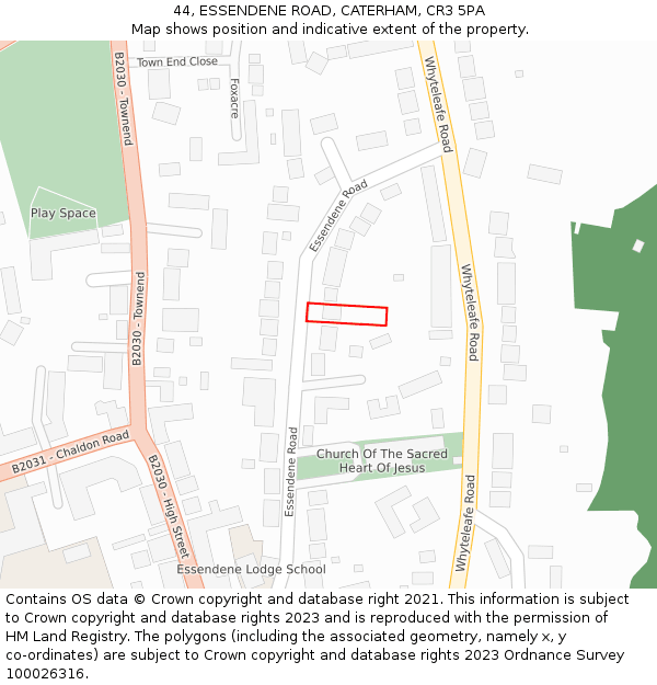 44, ESSENDENE ROAD, CATERHAM, CR3 5PA: Location map and indicative extent of plot