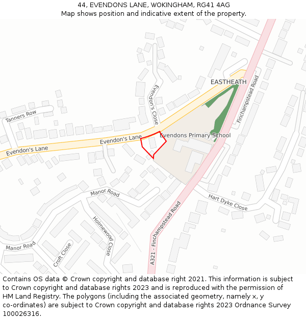 44, EVENDONS LANE, WOKINGHAM, RG41 4AG: Location map and indicative extent of plot