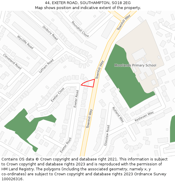 44, EXETER ROAD, SOUTHAMPTON, SO18 2EG: Location map and indicative extent of plot