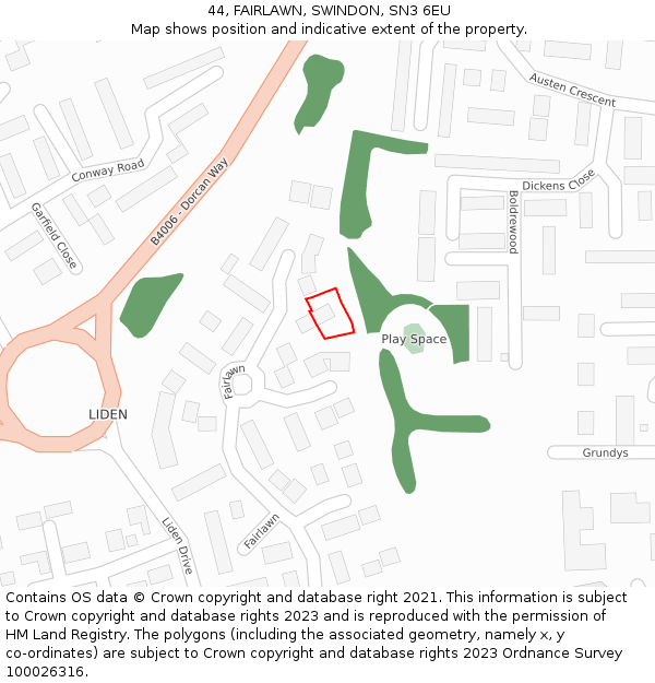 44, FAIRLAWN, SWINDON, SN3 6EU: Location map and indicative extent of plot