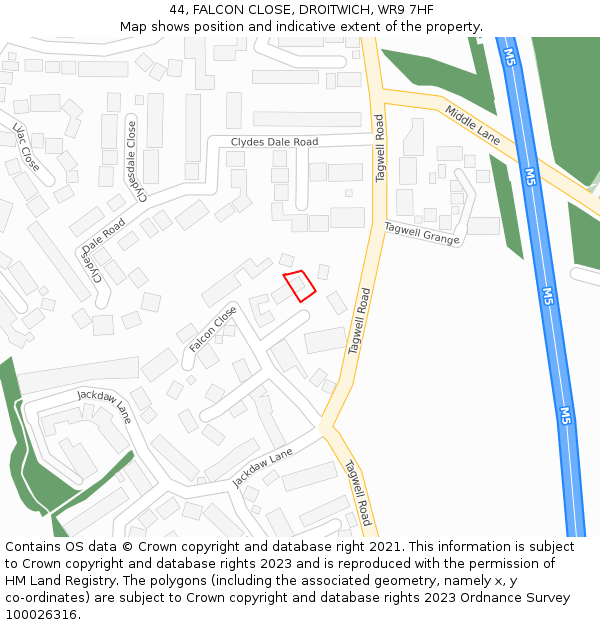 44, FALCON CLOSE, DROITWICH, WR9 7HF: Location map and indicative extent of plot