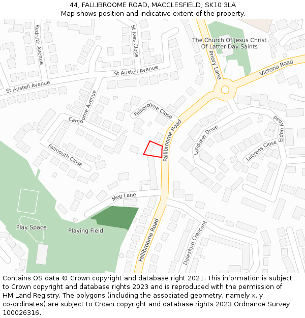 44, FALLIBROOME ROAD, MACCLESFIELD, SK10 3LA: Location map and indicative extent of plot