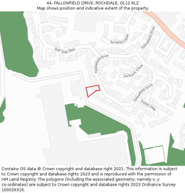 44, FALLOWFIELD DRIVE, ROCHDALE, OL12 6LZ: Location map and indicative extent of plot