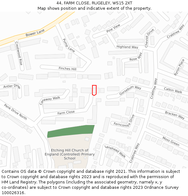 44, FARM CLOSE, RUGELEY, WS15 2XT: Location map and indicative extent of plot