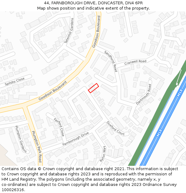 44, FARNBOROUGH DRIVE, DONCASTER, DN4 6PR: Location map and indicative extent of plot