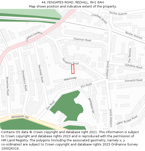 44, FENGATES ROAD, REDHILL, RH1 6AH: Location map and indicative extent of plot