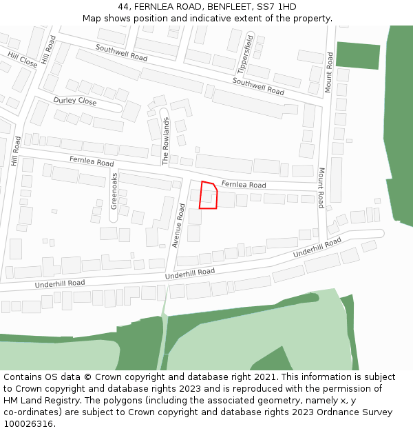 44, FERNLEA ROAD, BENFLEET, SS7 1HD: Location map and indicative extent of plot