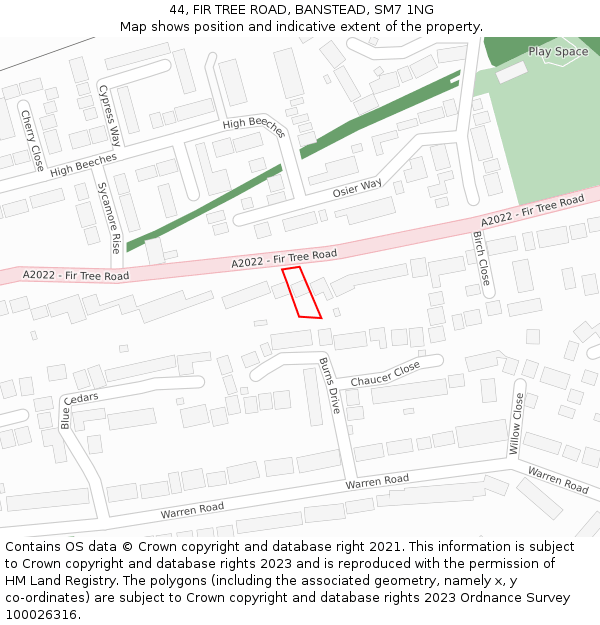 44, FIR TREE ROAD, BANSTEAD, SM7 1NG: Location map and indicative extent of plot