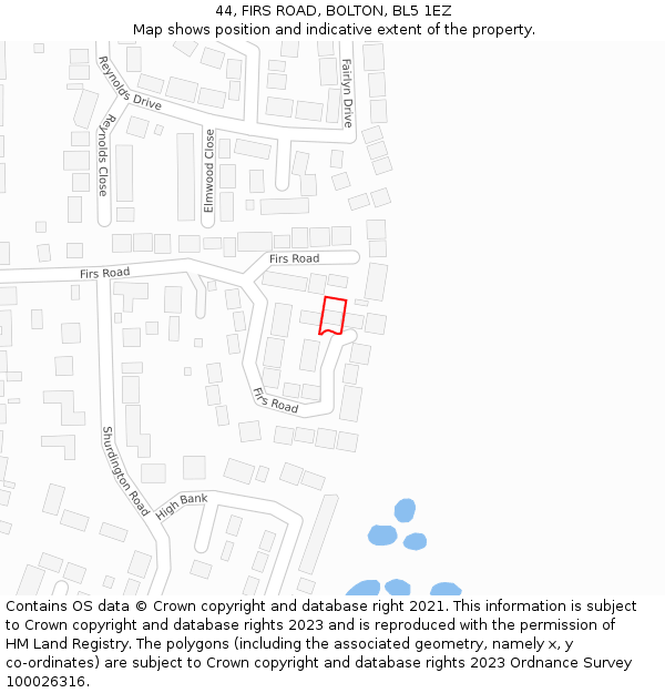 44, FIRS ROAD, BOLTON, BL5 1EZ: Location map and indicative extent of plot