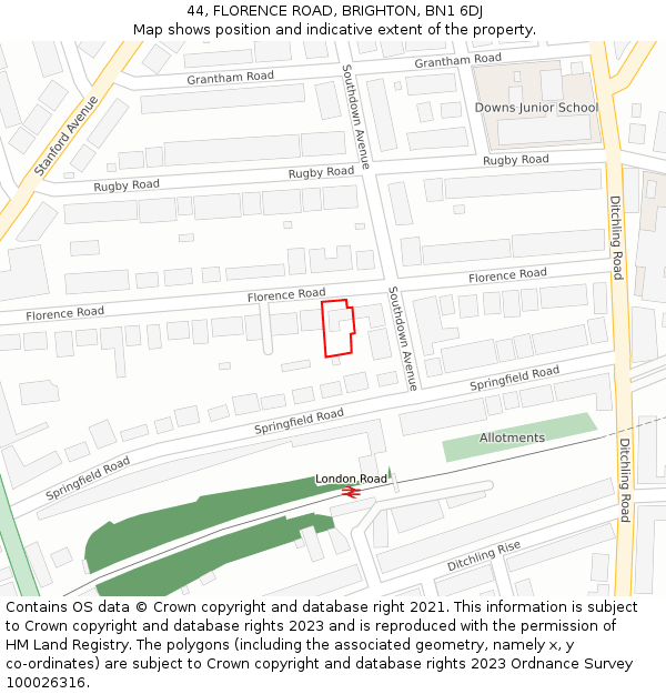 44, FLORENCE ROAD, BRIGHTON, BN1 6DJ: Location map and indicative extent of plot