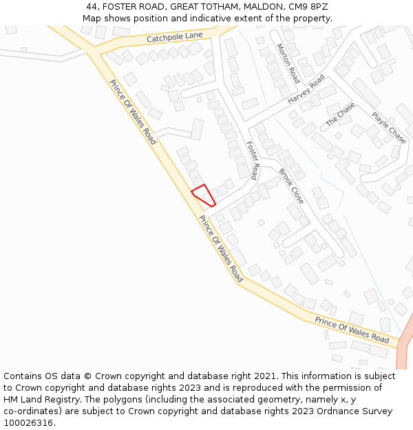 44, FOSTER ROAD, GREAT TOTHAM, MALDON, CM9 8PZ: Location map and indicative extent of plot