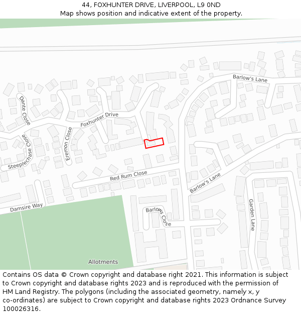 44, FOXHUNTER DRIVE, LIVERPOOL, L9 0ND: Location map and indicative extent of plot