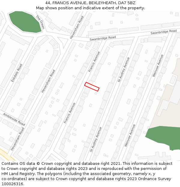 44, FRANCIS AVENUE, BEXLEYHEATH, DA7 5BZ: Location map and indicative extent of plot