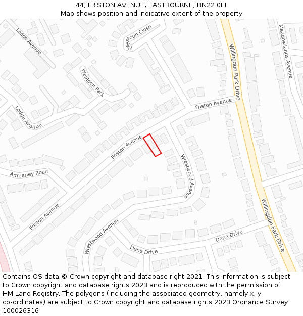 44, FRISTON AVENUE, EASTBOURNE, BN22 0EL: Location map and indicative extent of plot