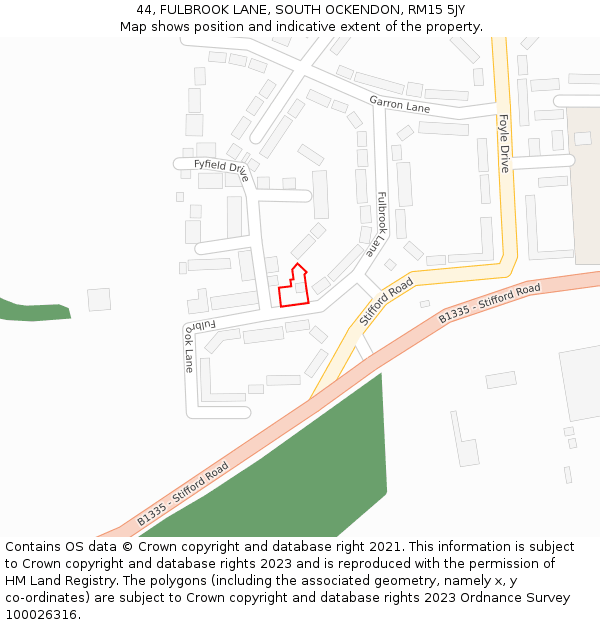 44, FULBROOK LANE, SOUTH OCKENDON, RM15 5JY: Location map and indicative extent of plot