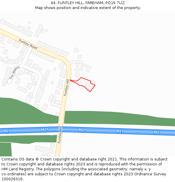 44, FUNTLEY HILL, FAREHAM, PO16 7UZ: Location map and indicative extent of plot