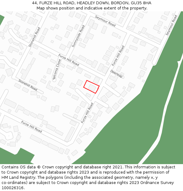 44, FURZE HILL ROAD, HEADLEY DOWN, BORDON, GU35 8HA: Location map and indicative extent of plot