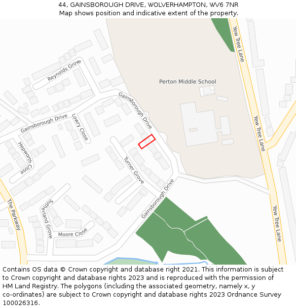 44, GAINSBOROUGH DRIVE, WOLVERHAMPTON, WV6 7NR: Location map and indicative extent of plot