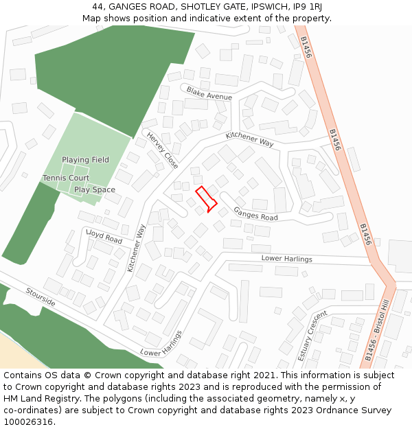 44, GANGES ROAD, SHOTLEY GATE, IPSWICH, IP9 1RJ: Location map and indicative extent of plot