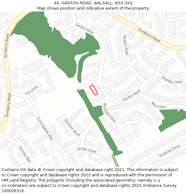 44, GANTON ROAD, WALSALL, WS3 3XQ: Location map and indicative extent of plot