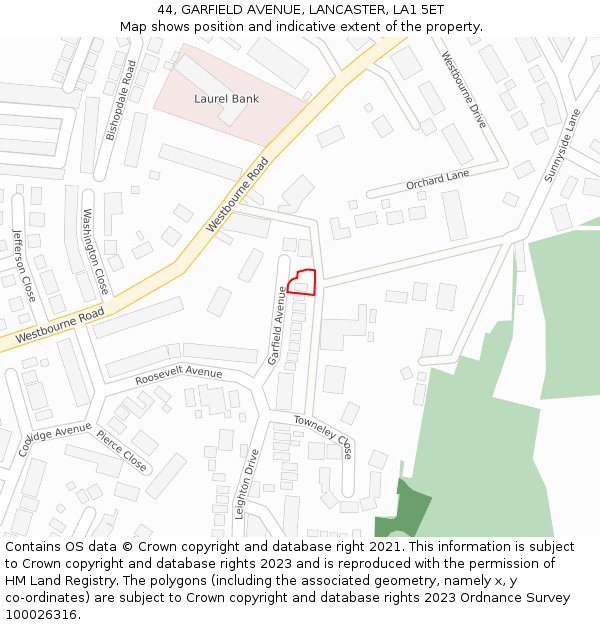 44, GARFIELD AVENUE, LANCASTER, LA1 5ET: Location map and indicative extent of plot