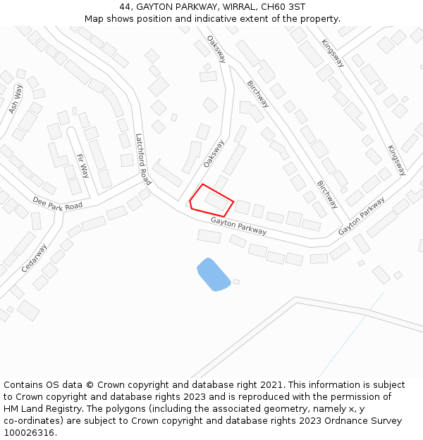 44, GAYTON PARKWAY, WIRRAL, CH60 3ST: Location map and indicative extent of plot