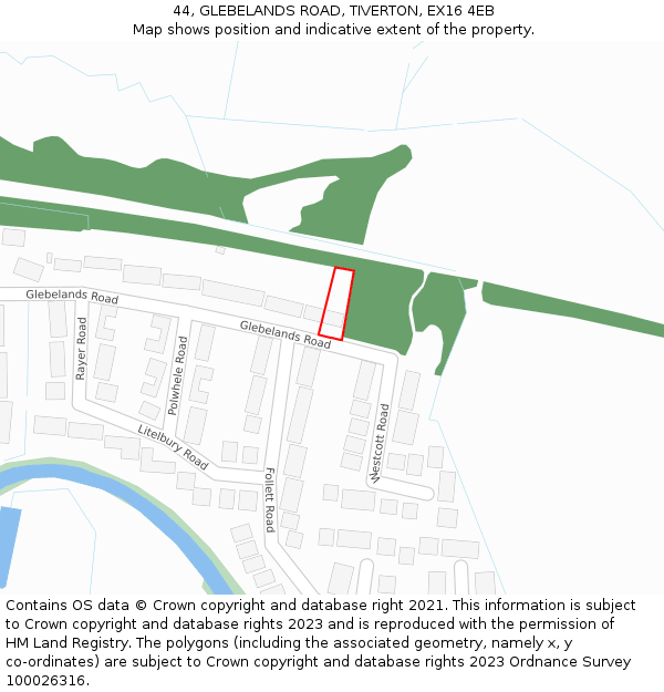 44, GLEBELANDS ROAD, TIVERTON, EX16 4EB: Location map and indicative extent of plot