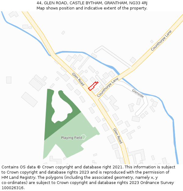 44, GLEN ROAD, CASTLE BYTHAM, GRANTHAM, NG33 4RJ: Location map and indicative extent of plot