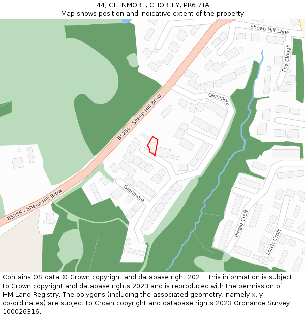 44, GLENMORE, CHORLEY, PR6 7TA: Location map and indicative extent of plot