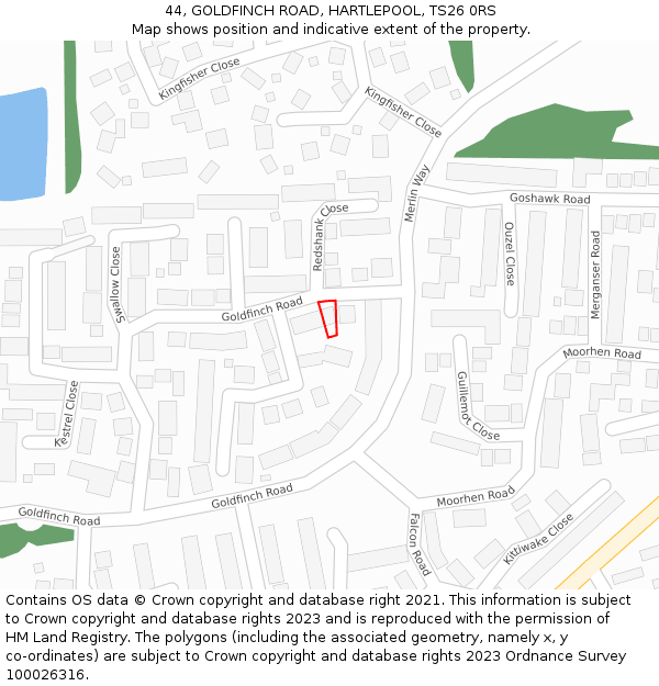 44, GOLDFINCH ROAD, HARTLEPOOL, TS26 0RS: Location map and indicative extent of plot