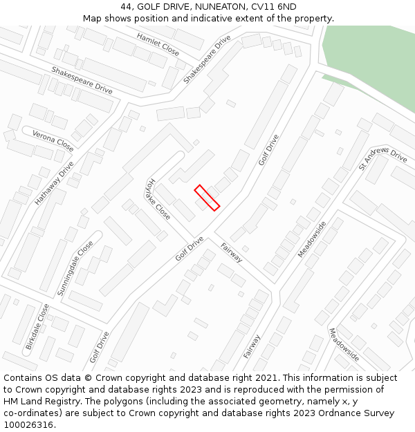 44, GOLF DRIVE, NUNEATON, CV11 6ND: Location map and indicative extent of plot