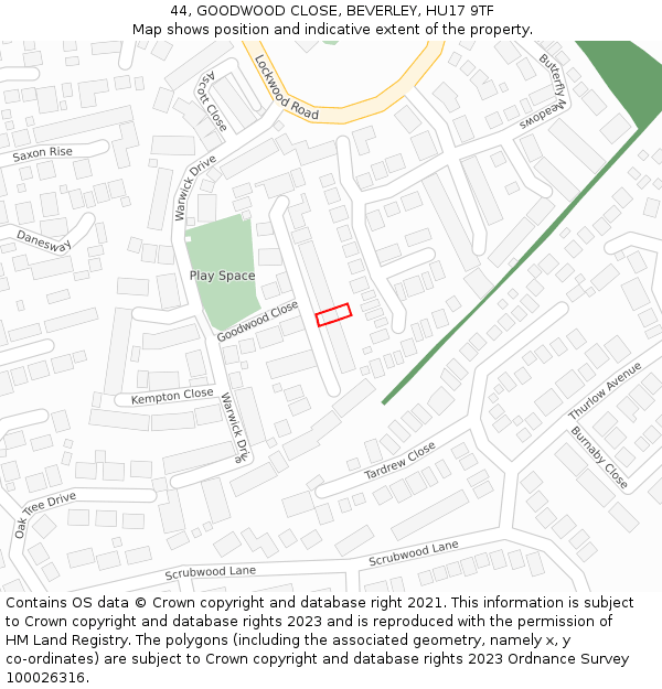 44, GOODWOOD CLOSE, BEVERLEY, HU17 9TF: Location map and indicative extent of plot