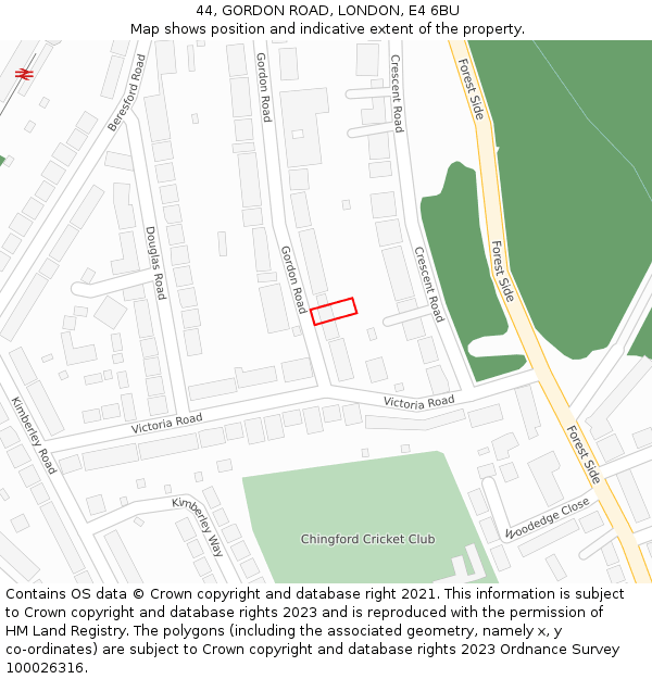 44, GORDON ROAD, LONDON, E4 6BU: Location map and indicative extent of plot