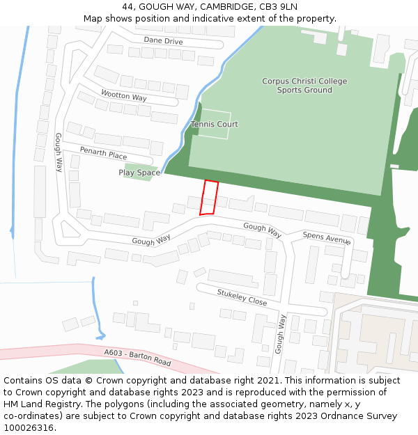 44, GOUGH WAY, CAMBRIDGE, CB3 9LN: Location map and indicative extent of plot