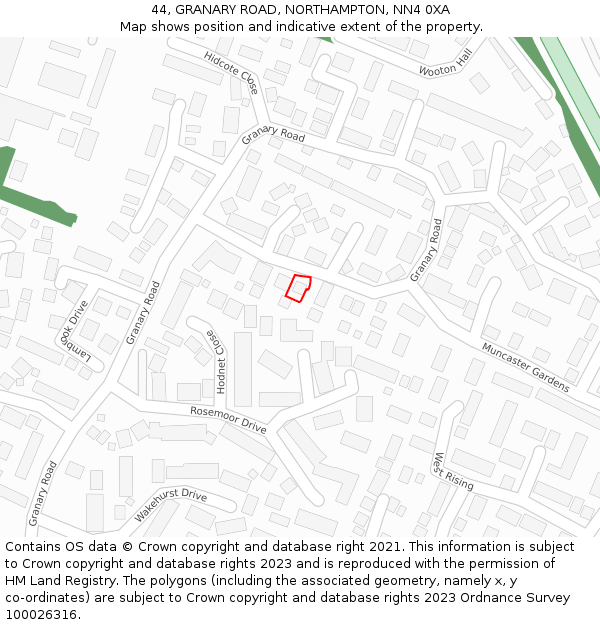 44, GRANARY ROAD, NORTHAMPTON, NN4 0XA: Location map and indicative extent of plot