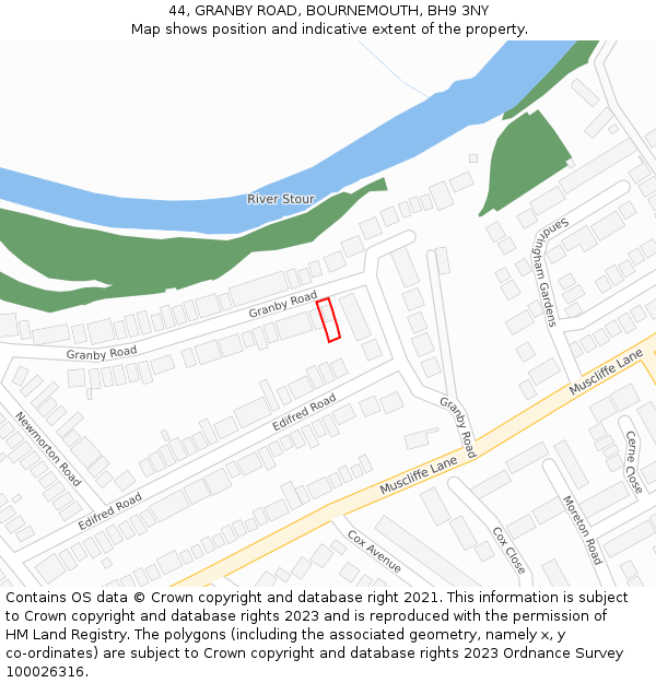 44, GRANBY ROAD, BOURNEMOUTH, BH9 3NY: Location map and indicative extent of plot