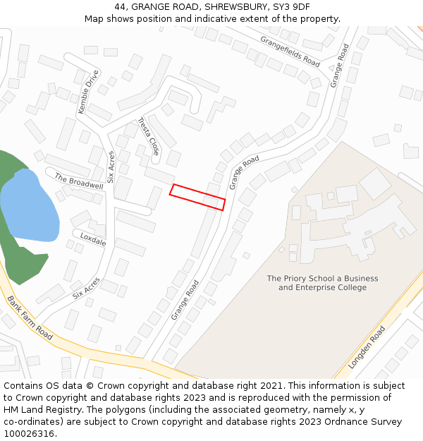 44, GRANGE ROAD, SHREWSBURY, SY3 9DF: Location map and indicative extent of plot