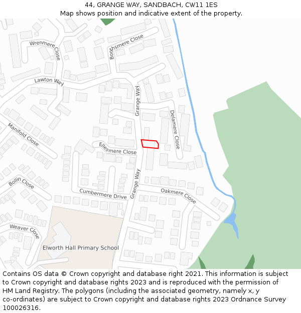 44, GRANGE WAY, SANDBACH, CW11 1ES: Location map and indicative extent of plot