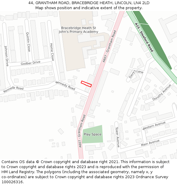 44, GRANTHAM ROAD, BRACEBRIDGE HEATH, LINCOLN, LN4 2LD: Location map and indicative extent of plot