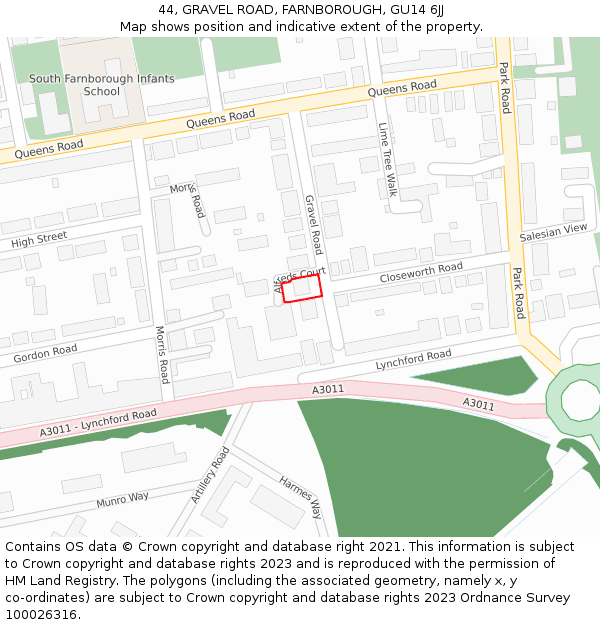 44, GRAVEL ROAD, FARNBOROUGH, GU14 6JJ: Location map and indicative extent of plot