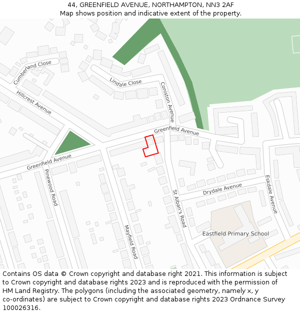 44, GREENFIELD AVENUE, NORTHAMPTON, NN3 2AF: Location map and indicative extent of plot