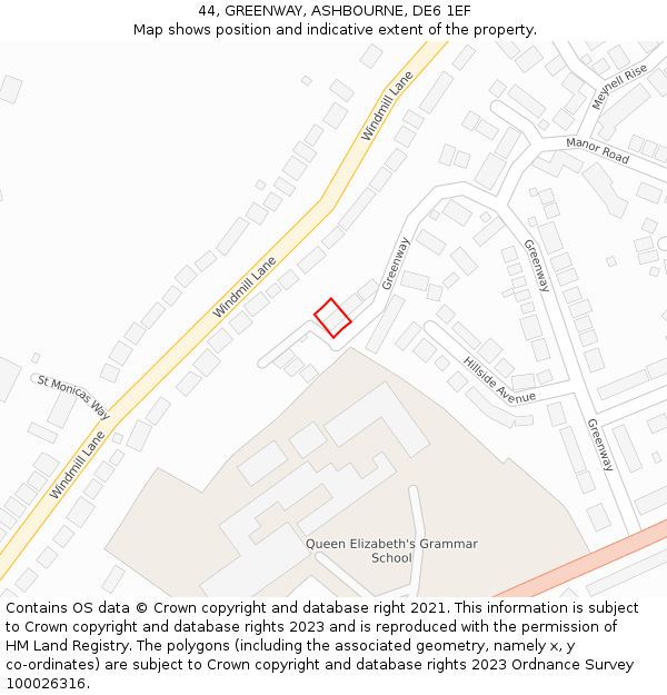 44, GREENWAY, ASHBOURNE, DE6 1EF: Location map and indicative extent of plot