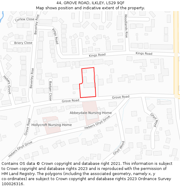 44, GROVE ROAD, ILKLEY, LS29 9QF: Location map and indicative extent of plot