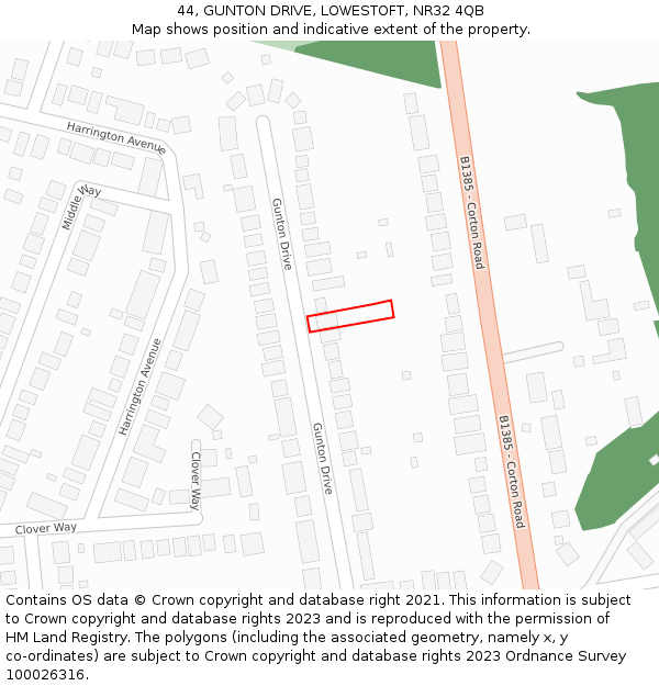 44, GUNTON DRIVE, LOWESTOFT, NR32 4QB: Location map and indicative extent of plot