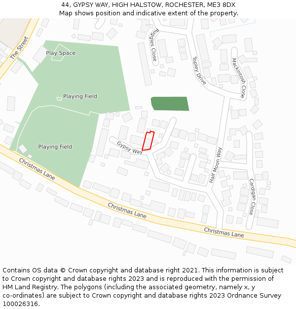 44, GYPSY WAY, HIGH HALSTOW, ROCHESTER, ME3 8DX: Location map and indicative extent of plot