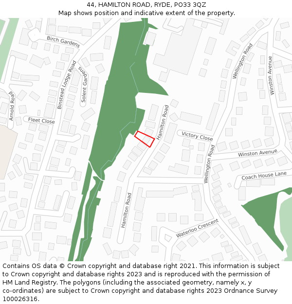 44, HAMILTON ROAD, RYDE, PO33 3QZ: Location map and indicative extent of plot