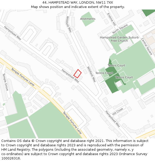 44, HAMPSTEAD WAY, LONDON, NW11 7XX: Location map and indicative extent of plot